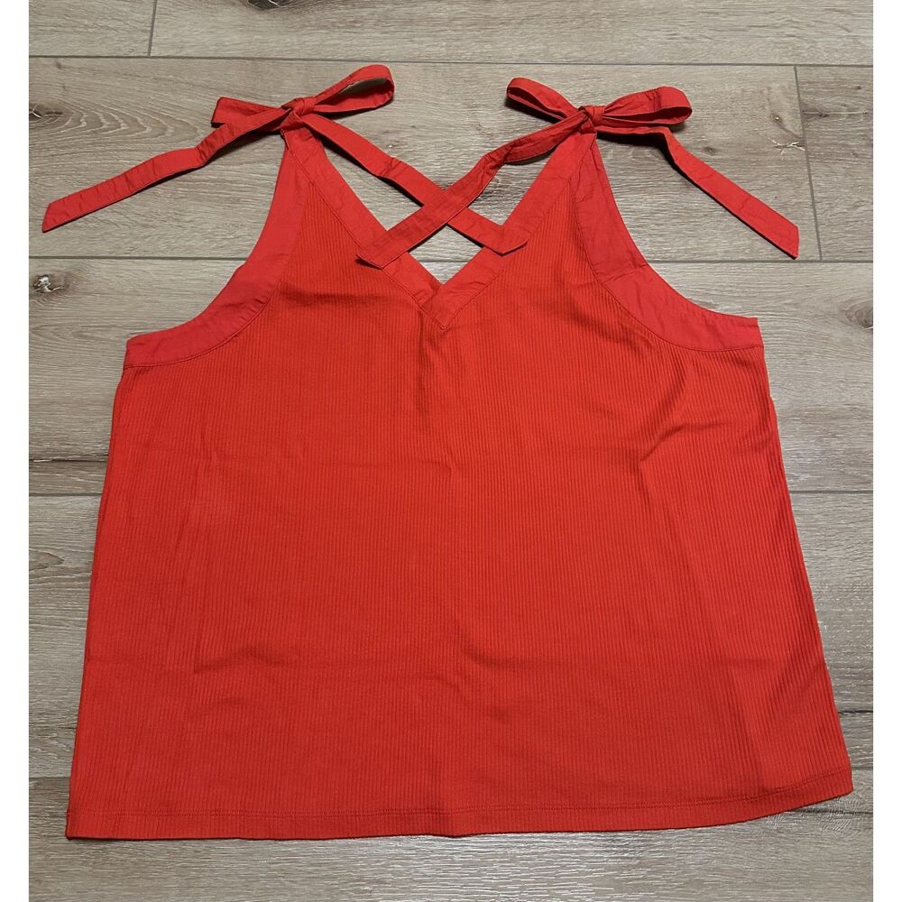 Women's Crown and Ivy Red Ribbed Bow Shoulder Tank Top XXL Worn Once
